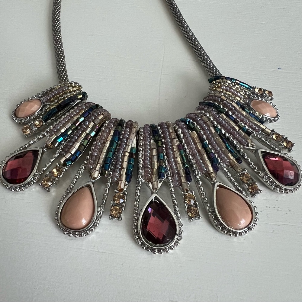 Multicolor Teardrop Silver Statement Necklace